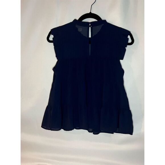 Monteau Los Angeles Women's M Navy Blue Tiered Flutter Sleeve Dress - Picture 2 of 8